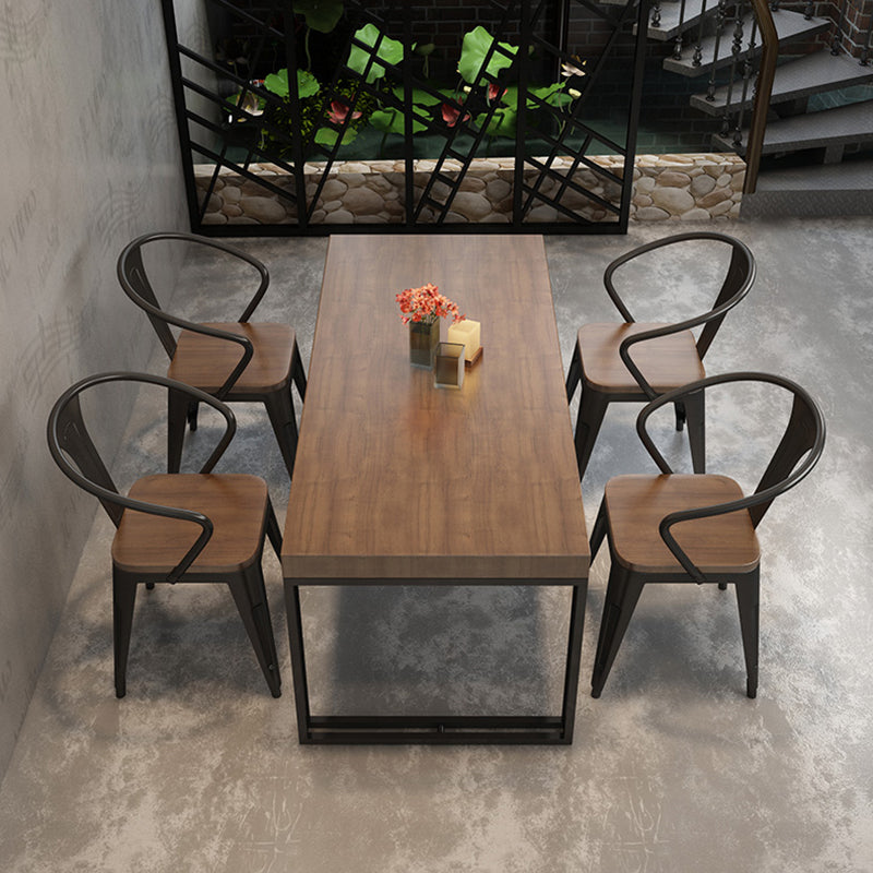 Industrial Style Solid Wood Dinner Table Brown Rectangle Table with Sled Base for Dinning Room