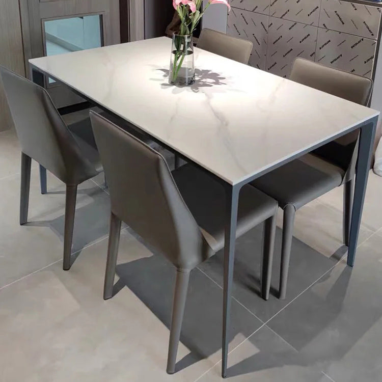 Zeitgenössischer Stil zu Hause gesinterte Stein Esstisch Rechteck Form Tisch mit metallischer Basis