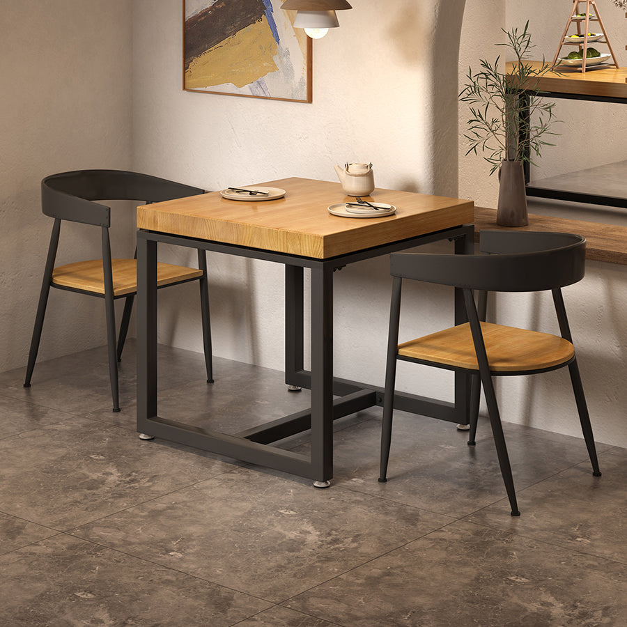 Mesa de comedor de madera maciza de estilo industrial Mesa cuadrada marrón con base de metal para comedor