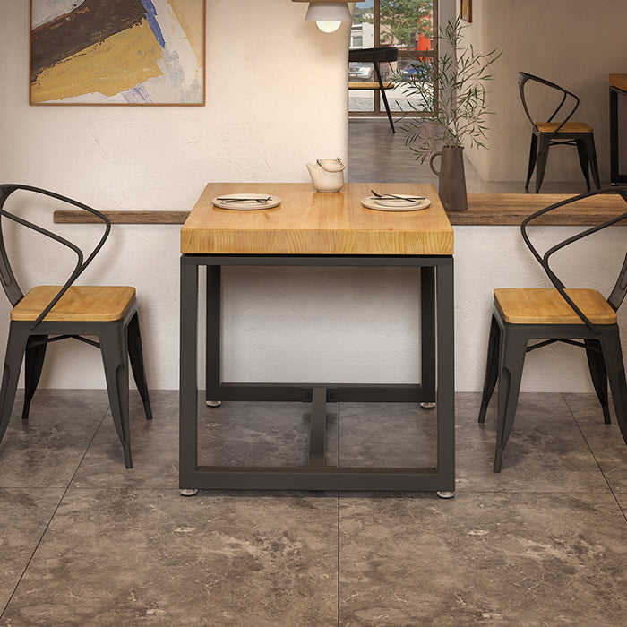 Mesa de comedor de madera maciza de estilo industrial Mesa cuadrada marrón con base de metal para comedor