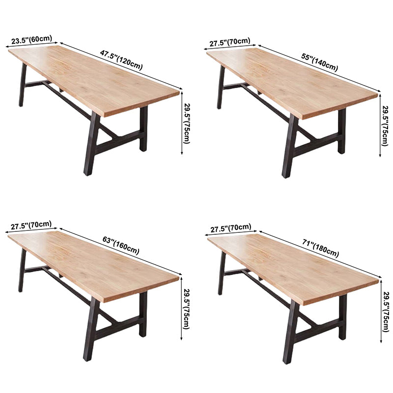 Rectangle Wood Color Dining Table Solid Wood Table Industrial with Trestle Base