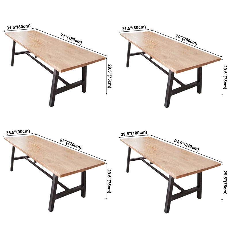 Rectangle Wood Color Dining Table Solid Wood Table Industrial with Trestle Base