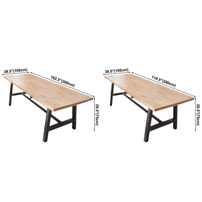 Rectangle Wood Color Dining Table Solid Wood Table Industrial with Trestle Base