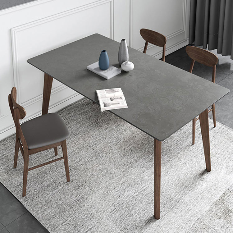 Contemporary Gray Sintered Stone Dining Table Rectangle Shape Standard Dining Table for Kitchen