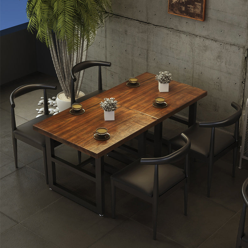 Industrial Dining Table Pine Solid Wood Table with Black Trestle Base for Dining Room
