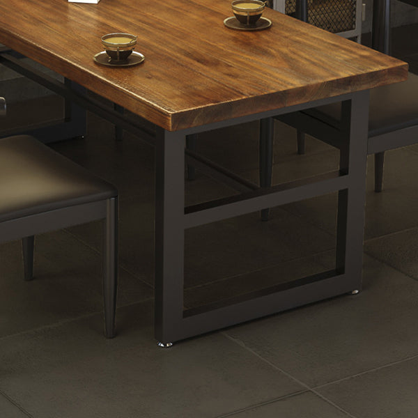 Industrial Dining Table Pine Solid Wood Table with Black Trestle Base for Dining Room