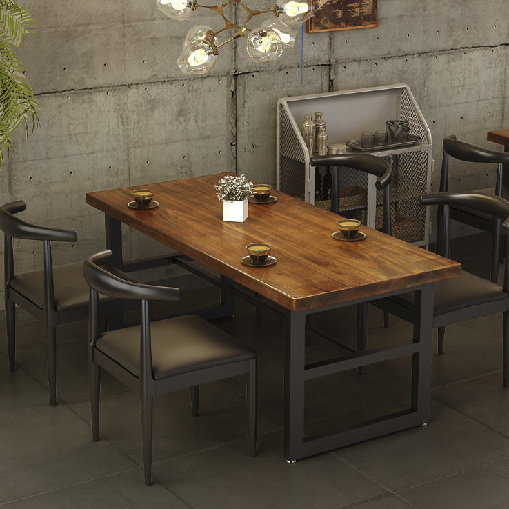 Industrial Dining Table Pine Solid Wood Table with Black Trestle Base for Dining Room