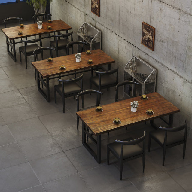 Industrial Dining Table Pine Solid Wood Table with Black Trestle Base for Dining Room