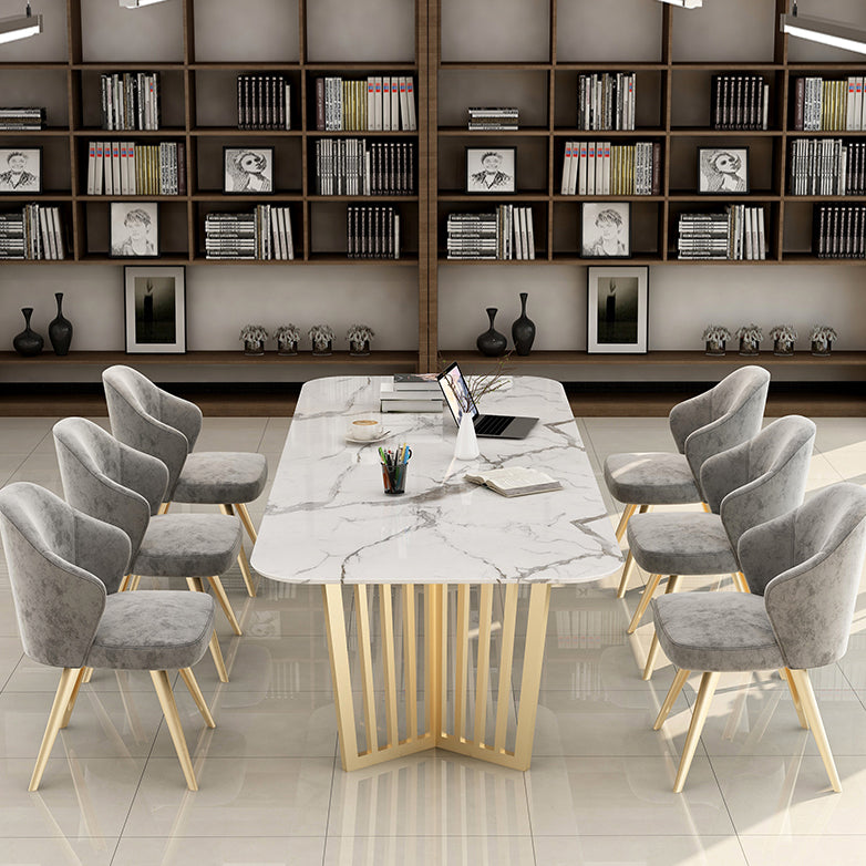 Rechteck gesinterte Stein weißer Esstisch Glam Doppelpodest Tabelle für Esszimmer