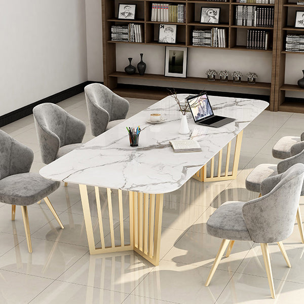 Rechteck gesinterte Stein weißer Esstisch Glam Doppelpodest Tabelle für Esszimmer