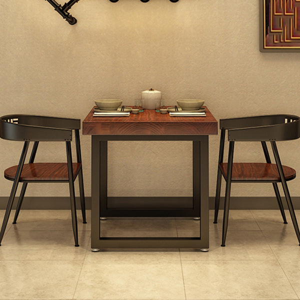 Mesa de comedor industrial de madera, mesa cuadrada marrón con base de trineo para comedor