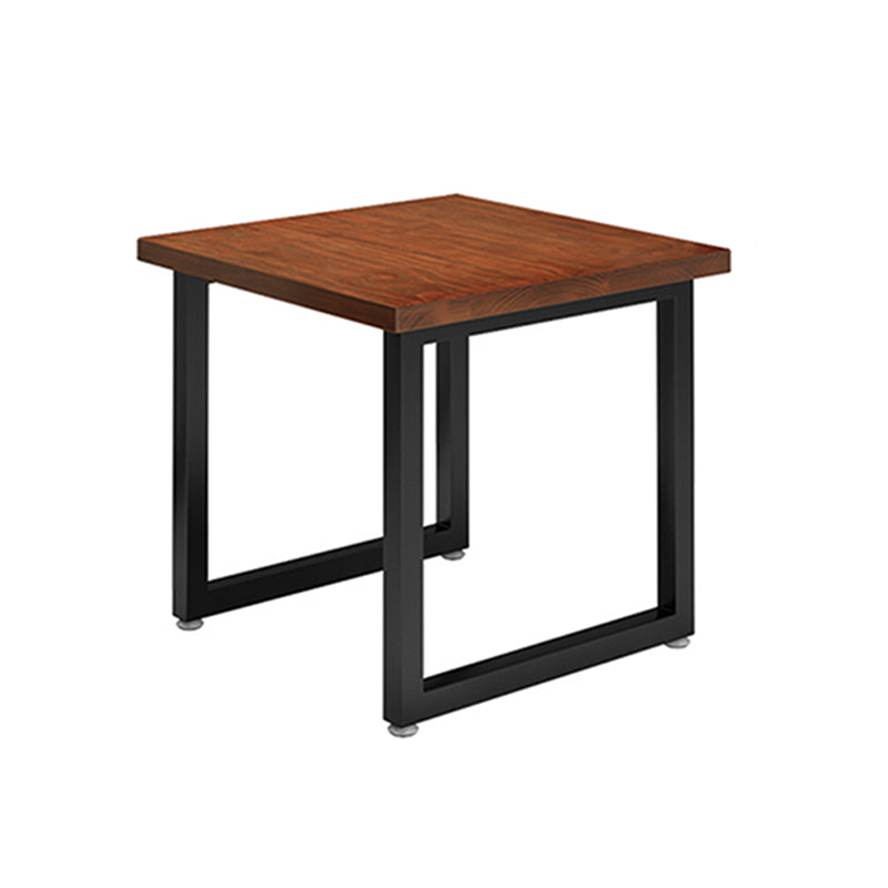 Mesa de comedor industrial de madera, mesa cuadrada marrón con base de trineo para comedor