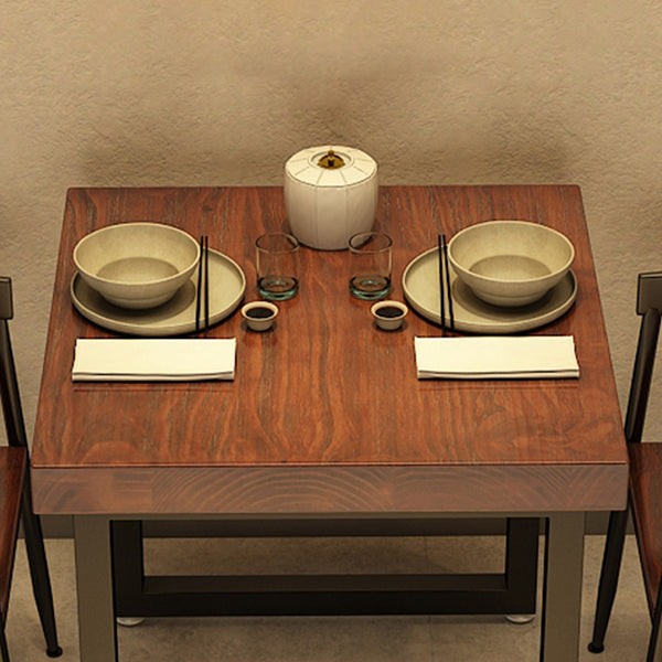 Mesa de comedor industrial de madera, mesa cuadrada marrón con base de trineo para comedor