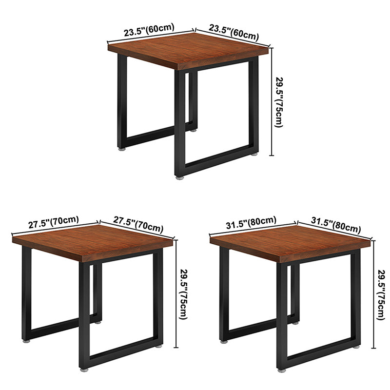 Mesa de comedor industrial de madera, mesa cuadrada marrón con base de trineo para comedor