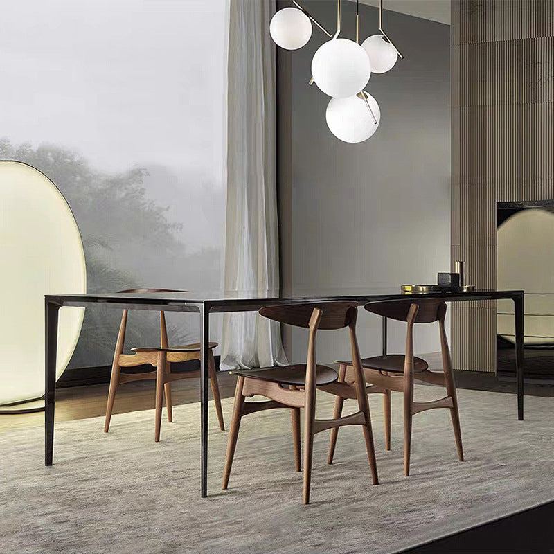 Sintered Stone Top Dining Table Rectangle Table in Grey with Metal Base and 4 Legs