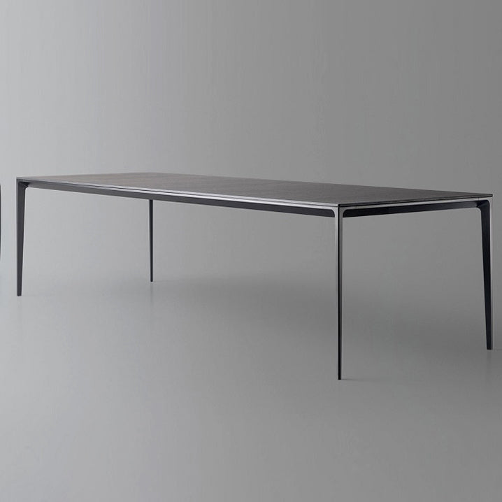Sintered Stone Top Dining Table Rectangle Table in Grey with Metal Base and 4 Legs