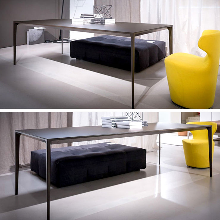 Sintered Stone Top Dining Table Rectangle Table in Grey with Metal Base and 4 Legs