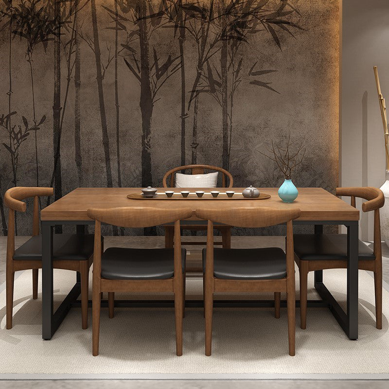 Industrial Rectangle Dining Table Pine Solid Wood Table with Trestle Base for Home Kitchen Dinner