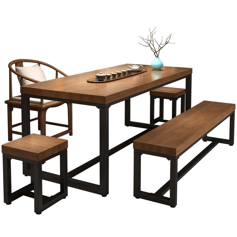 Industrial Rectangle Dining Table Pine Solid Wood Table with Trestle Base for Home Kitchen Dinner