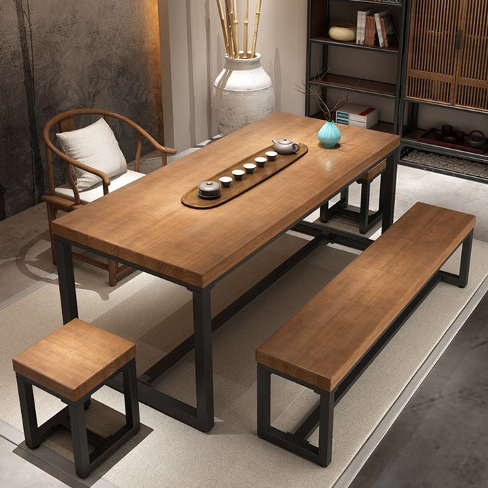 Industrial Rectangle Dining Table Pine Solid Wood Table with Trestle Base for Home Kitchen Dinner