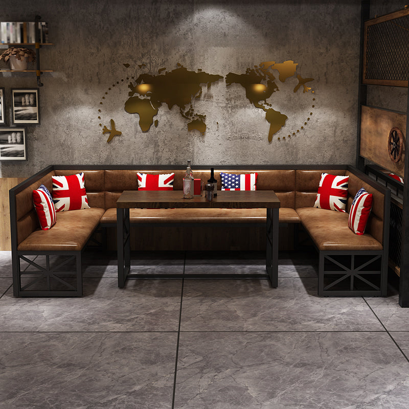 Industrial Solid Wood Dining Table Brown Rectangle Table with Black Frame for Dinning Room