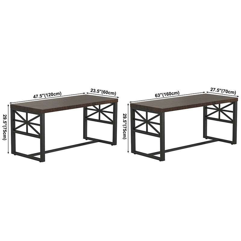 Industrial Solid Wood Dining Table Brown Rectangle Table with Black Frame for Dinning Room