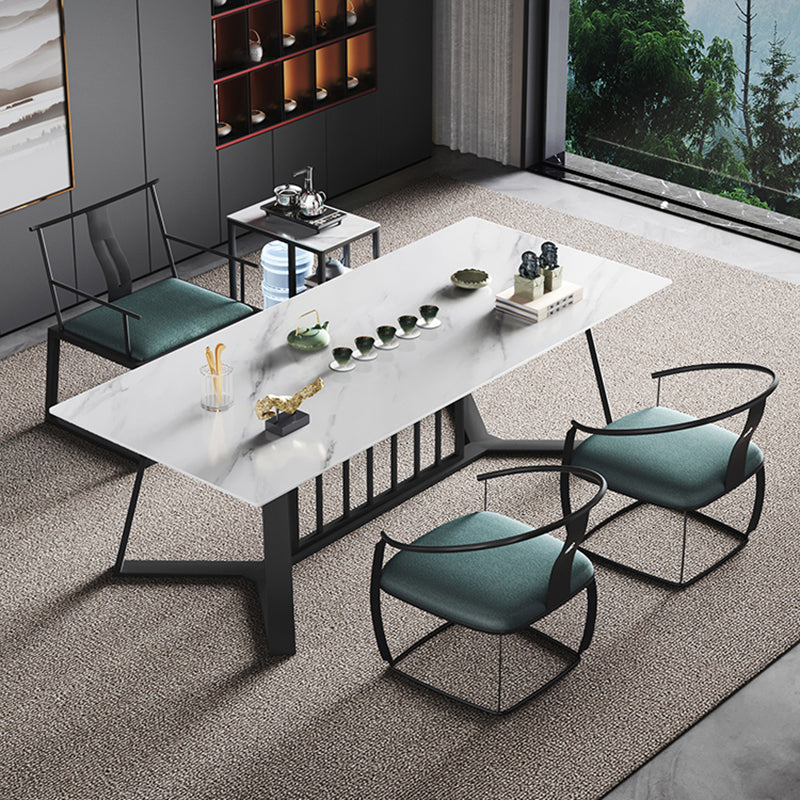 Modern Luxury Rectangle Dining Table Sintered Stone Dining Table with Trestle Base