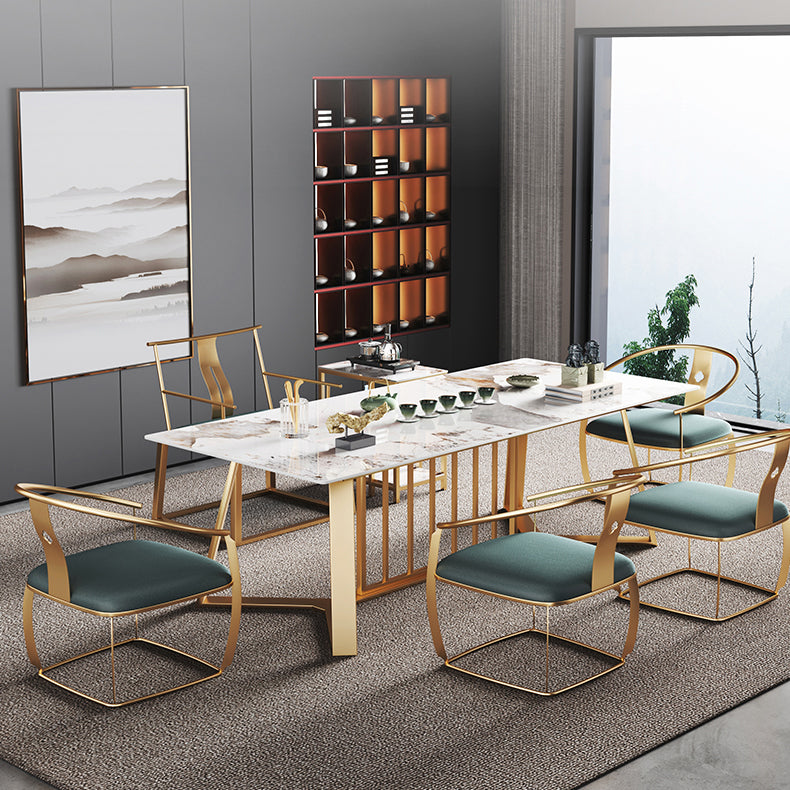 Modern Luxury Rectangle Dining Table Sintered Stone Dining Table with Trestle Base