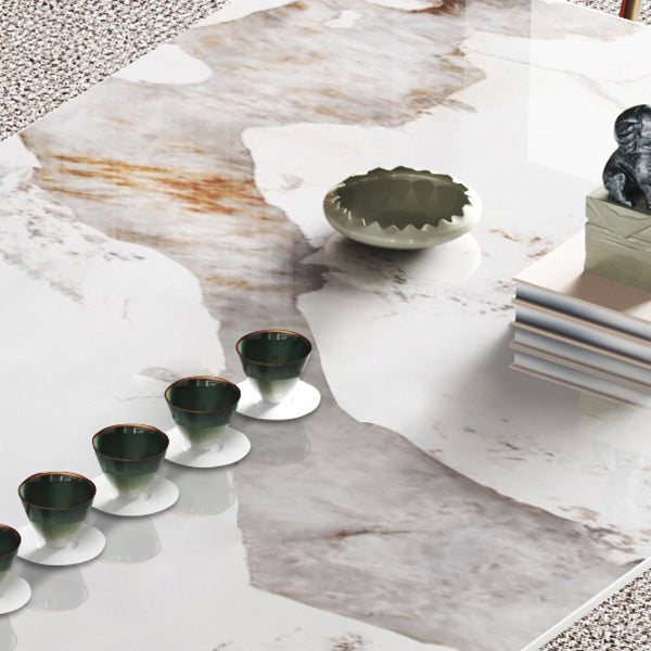 Modern Luxury Rectangle Dining Table Sintered Stone Dining Table with Trestle Base
