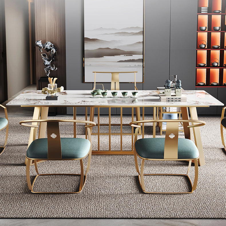 Modern Luxury Rectangle Dining Table Sintered Stone Dining Table with Trestle Base