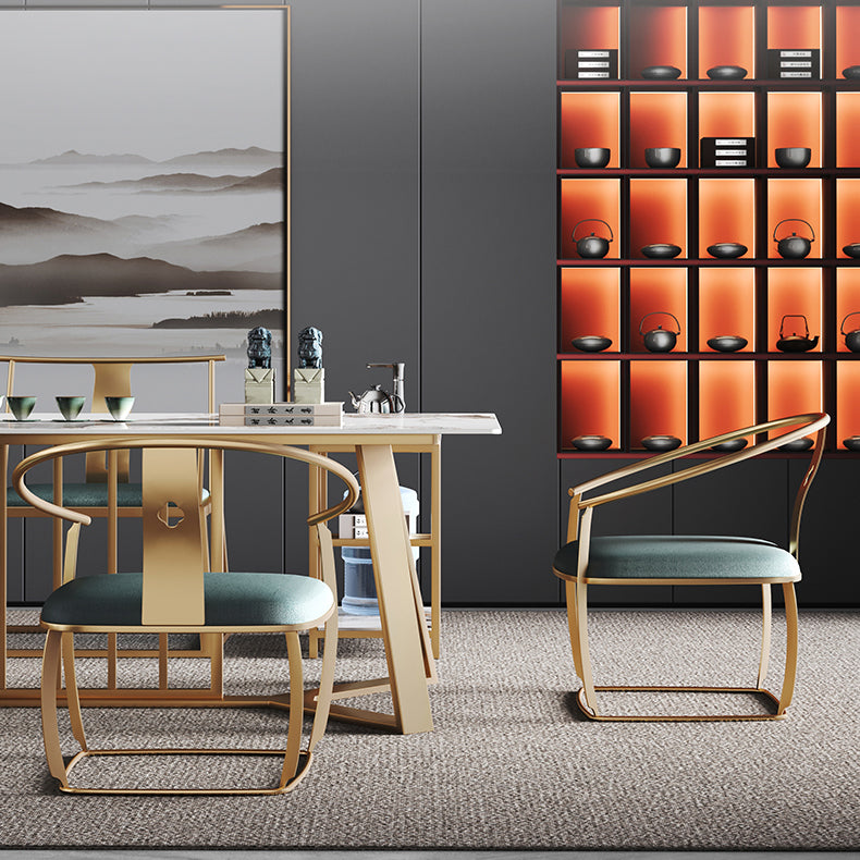 Modern Luxury Rectangle Dining Table Sintered Stone Dining Table with Trestle Base