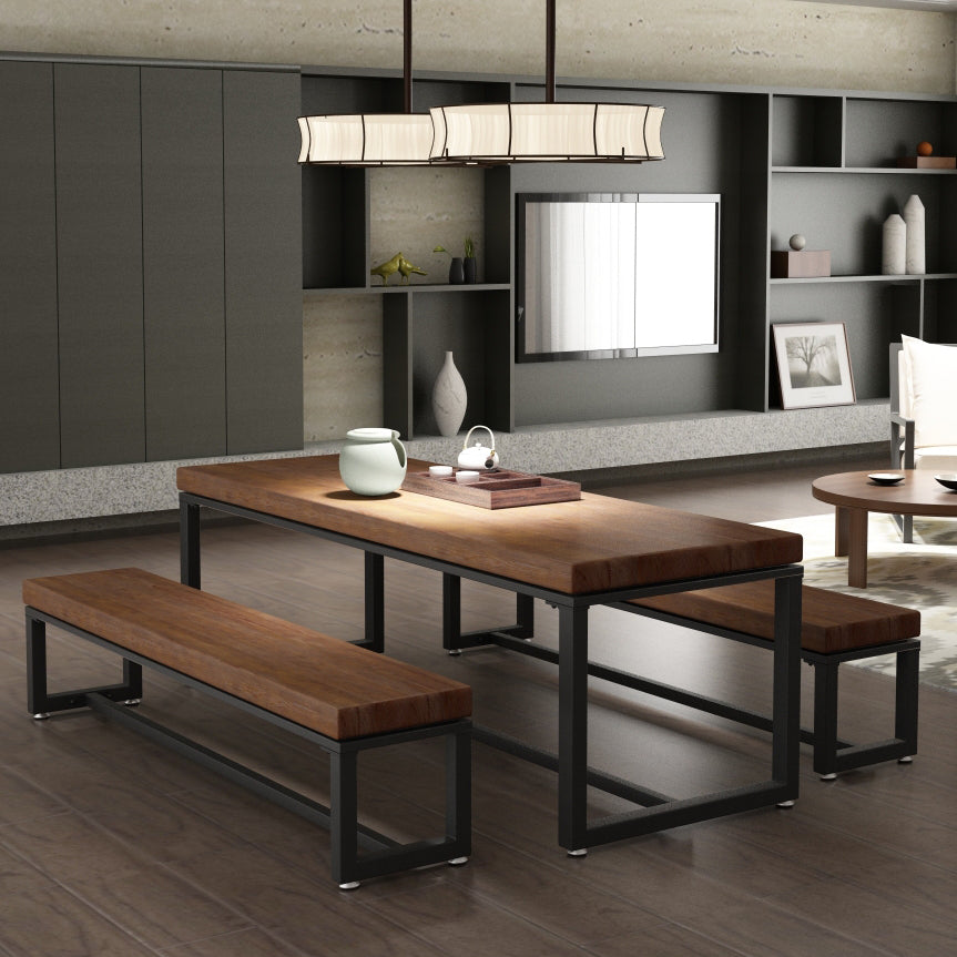 Industrial Rectangle Dining Table Pine Solid Wood Table with Trestle Base