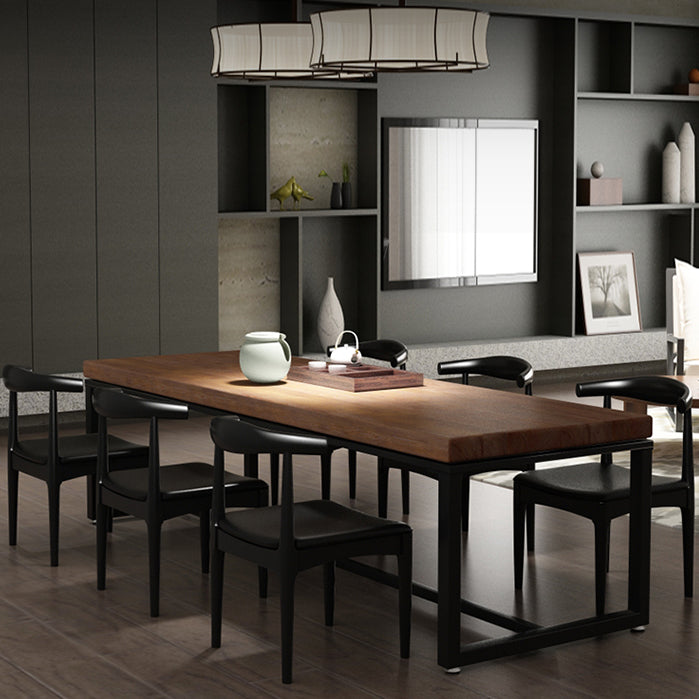 Industrial Rectangle Dining Table Pine Solid Wood Table with Trestle Base