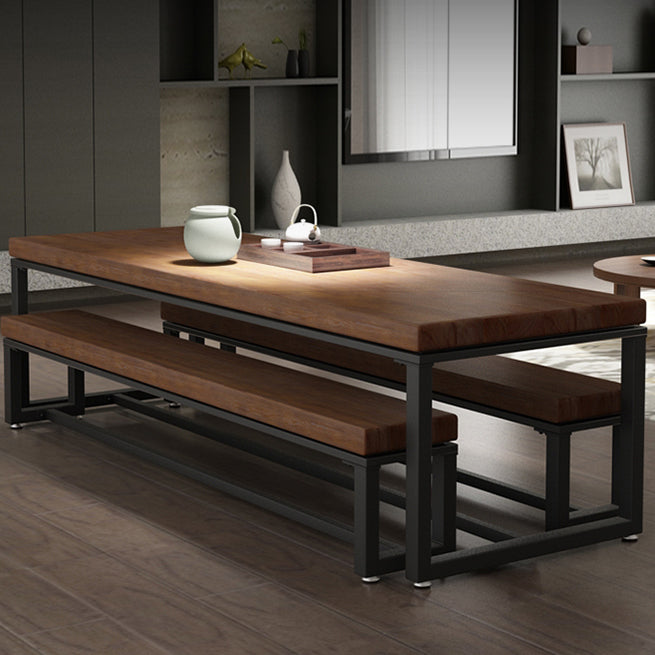 Industrial Rectangle Dining Table Pine Solid Wood Table with Trestle Base