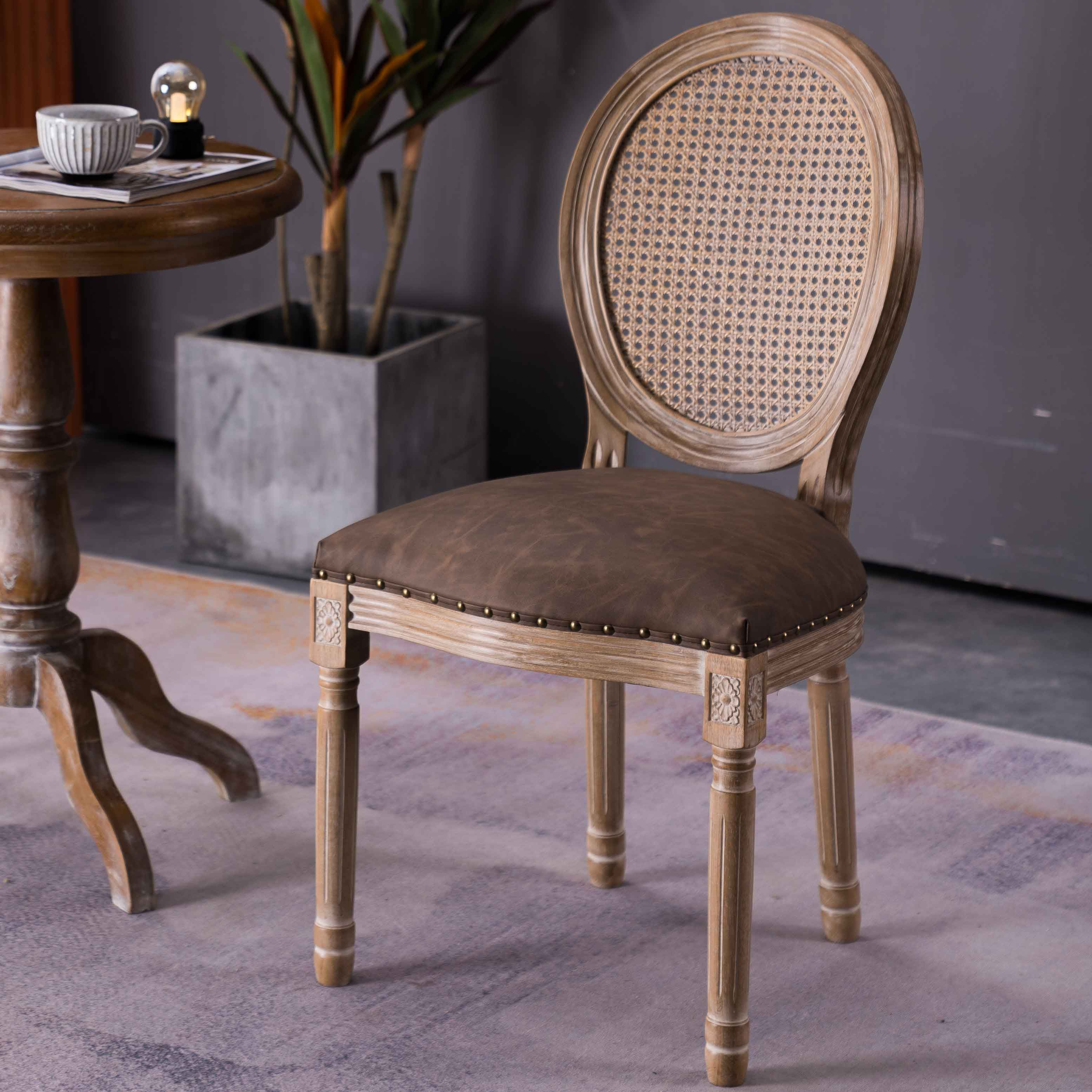 Chaises de salle à manger sans accoudoirs rembourrées, chaise latérale à dossier King Louis avec pieds en bois