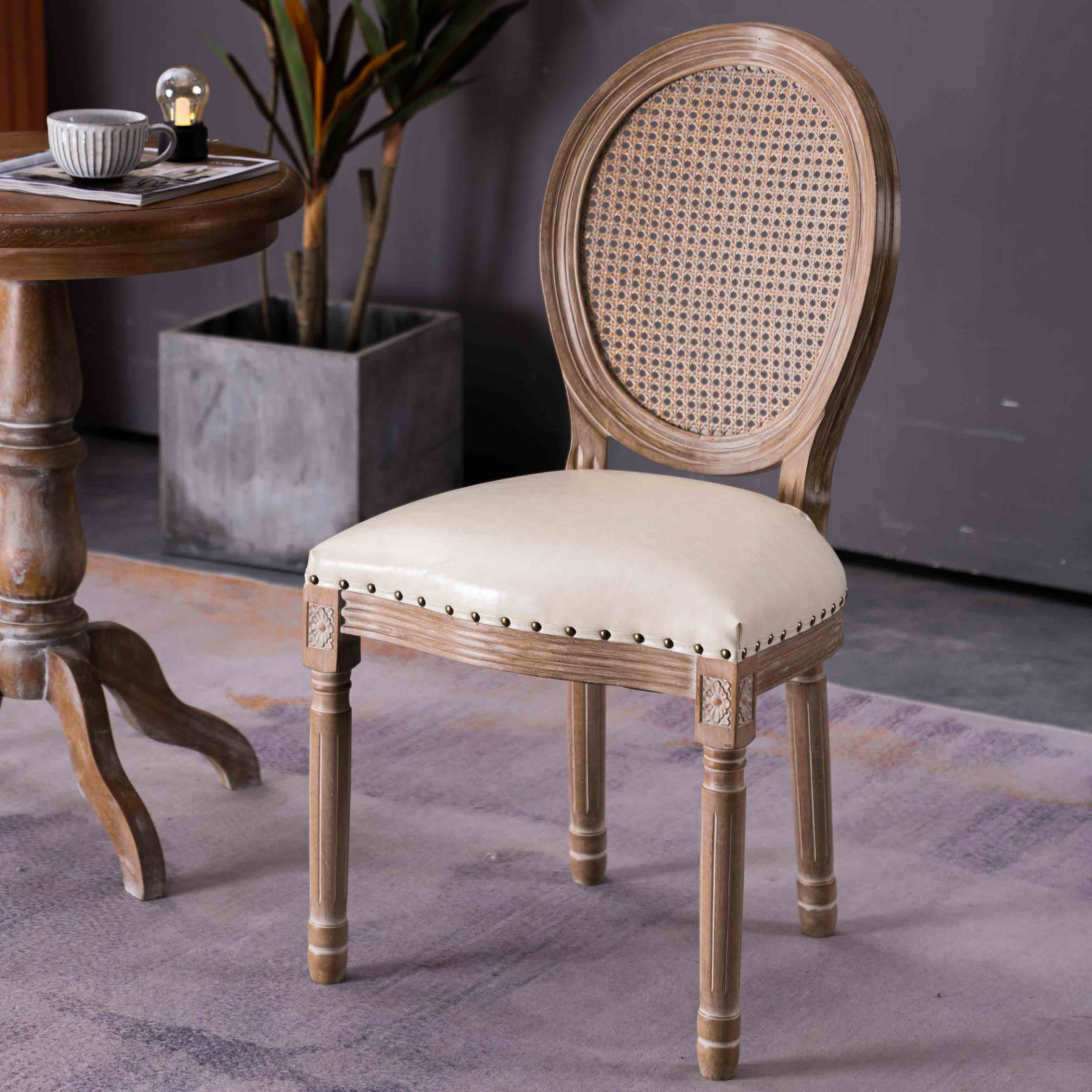 Chaises de salle à manger sans accoudoirs rembourrées, chaise latérale à dossier King Louis avec pieds en bois