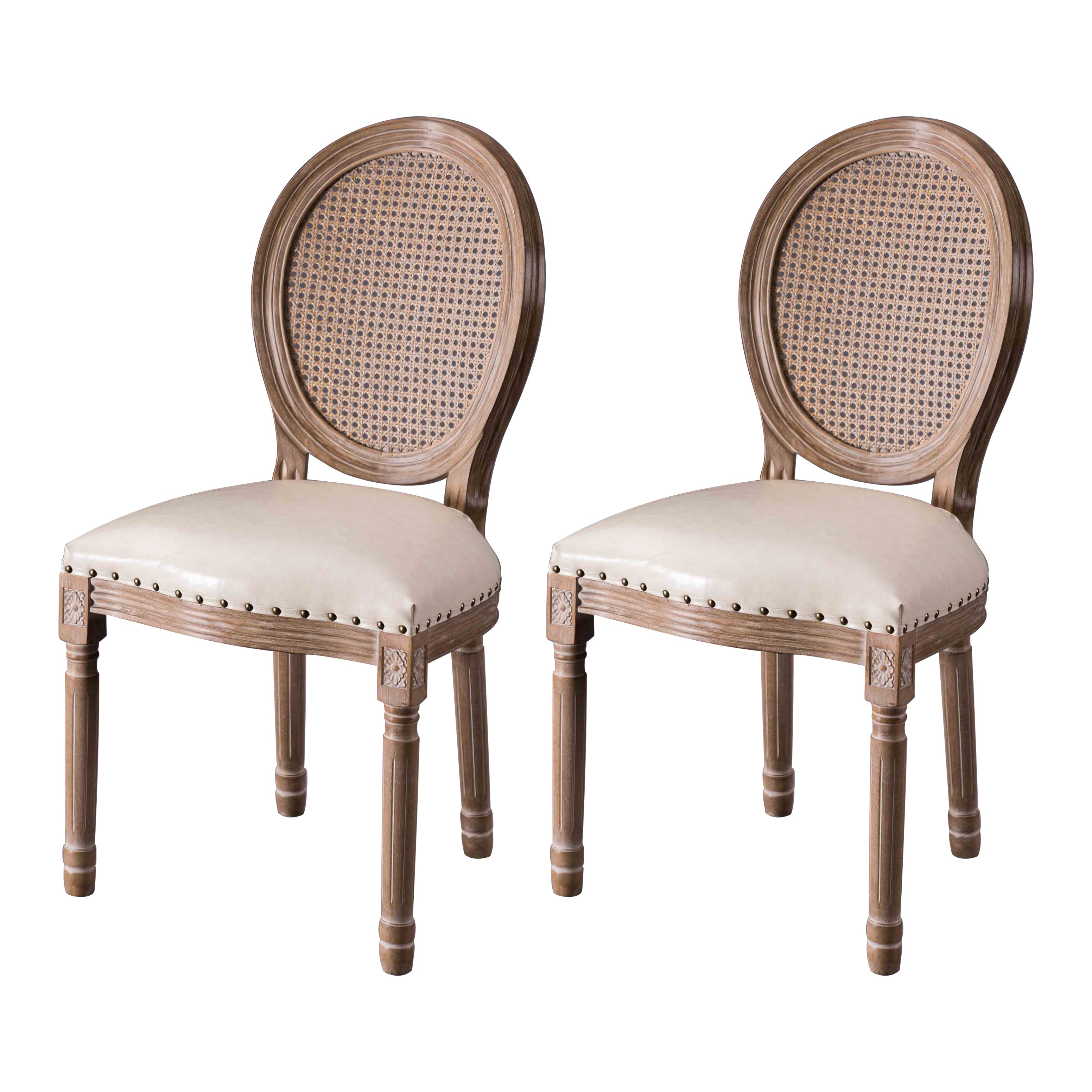 Chaises de salle à manger sans accoudoirs rembourrées, chaise latérale à dossier King Louis avec pieds en bois