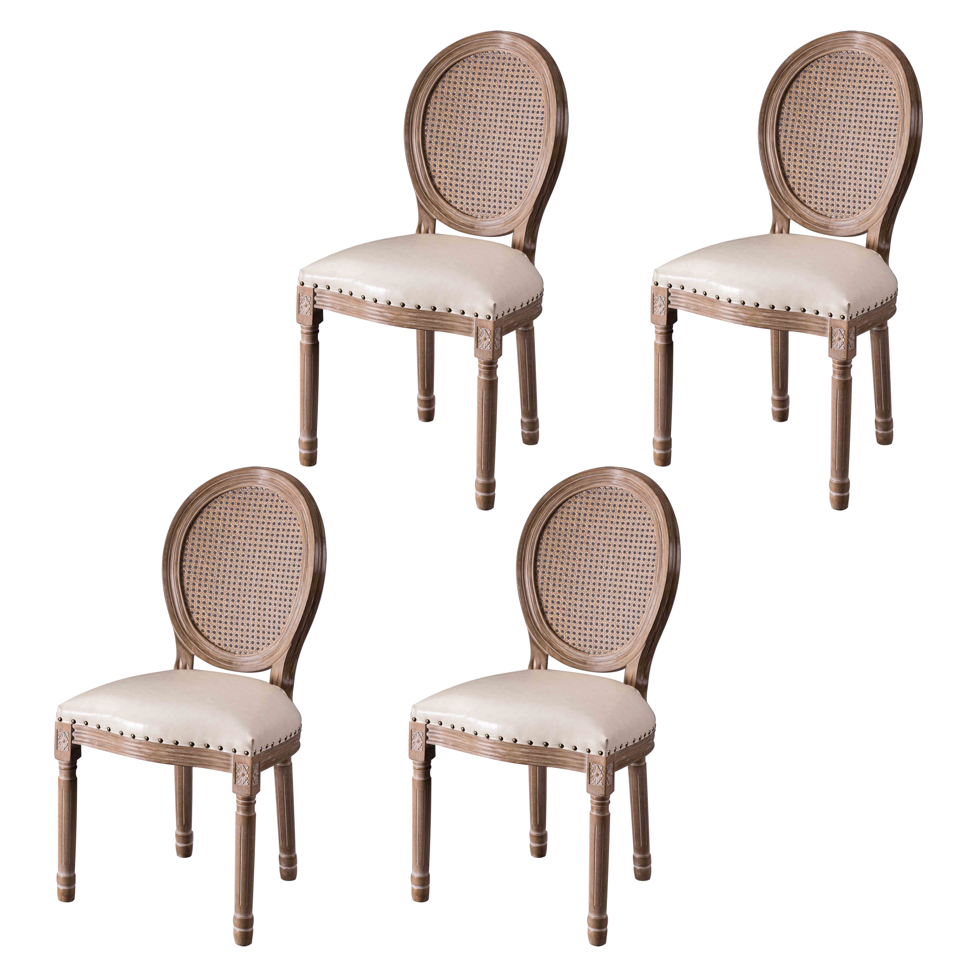 Chaises de salle à manger sans accoudoirs rembourrées, chaise latérale à dossier King Louis avec pieds en bois