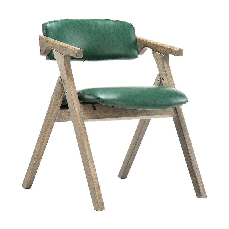 Foldable Dining Arm Chair Open Back Upholstered Armchair with Wood Legs