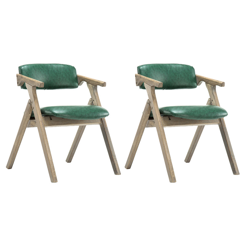 Foldable Dining Arm Chair Open Back Upholstered Armchair with Wood Legs