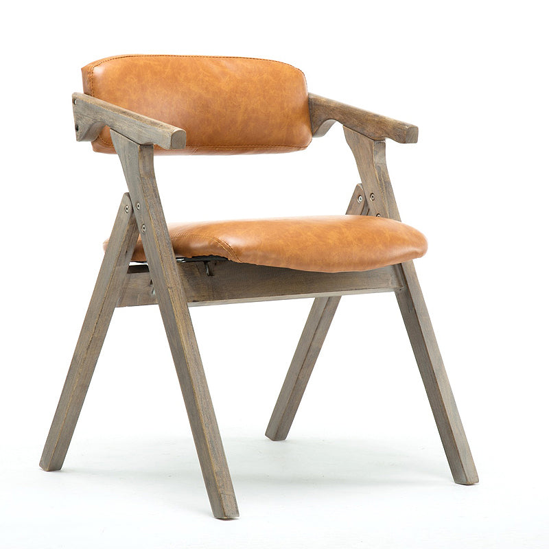 Foldable Dining Arm Chair Open Back Upholstered Armchair with Wood Legs