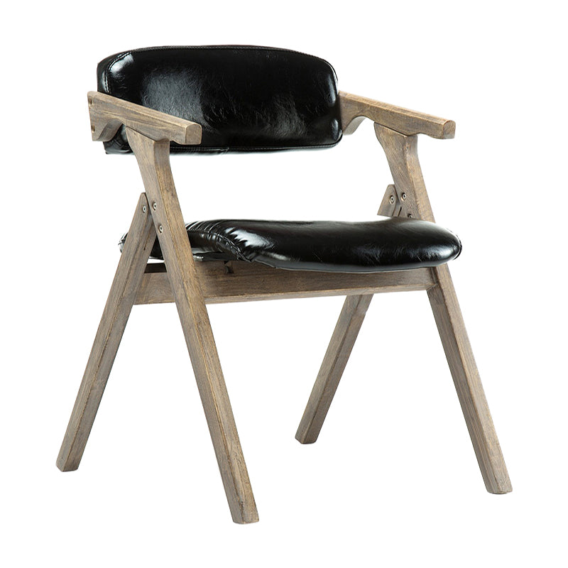 Foldable Dining Arm Chair Open Back Upholstered Armchair with Wood Legs