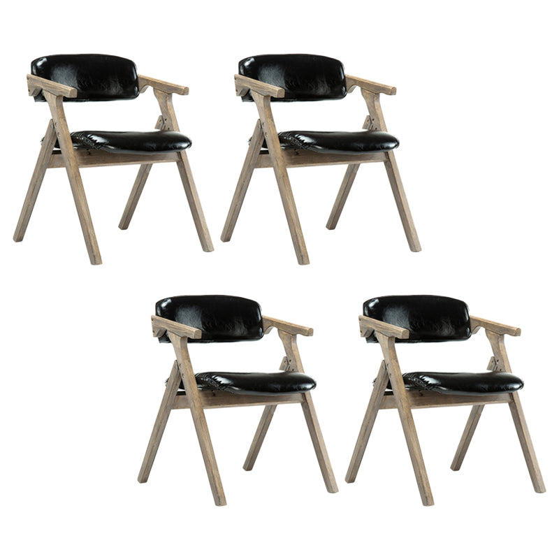 Foldable Dining Arm Chair Open Back Upholstered Armchair with Wood Legs