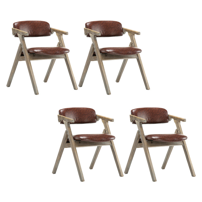 Foldable Dining Arm Chair Open Back Upholstered Armchair with Wood Legs