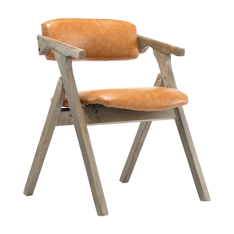 Foldable Dining Arm Chair Open Back Upholstered Armchair with Wood Legs