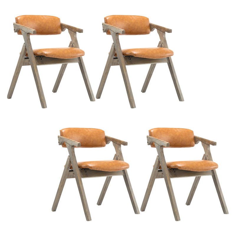 Foldable Dining Arm Chair Open Back Upholstered Armchair with Wood Legs