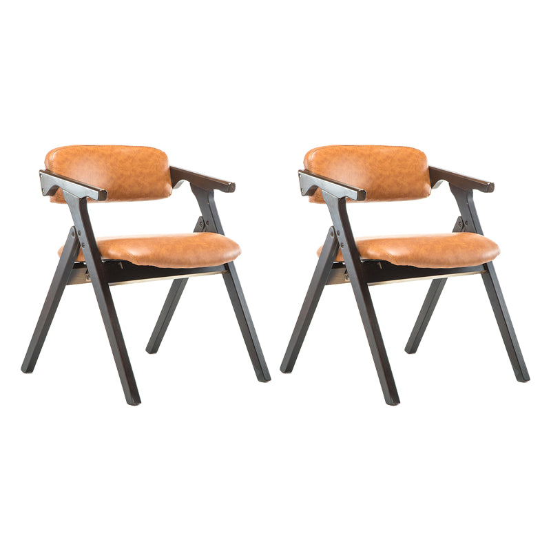 Foldable Dining Arm Chair Open Back Upholstered Armchair with Wood Legs