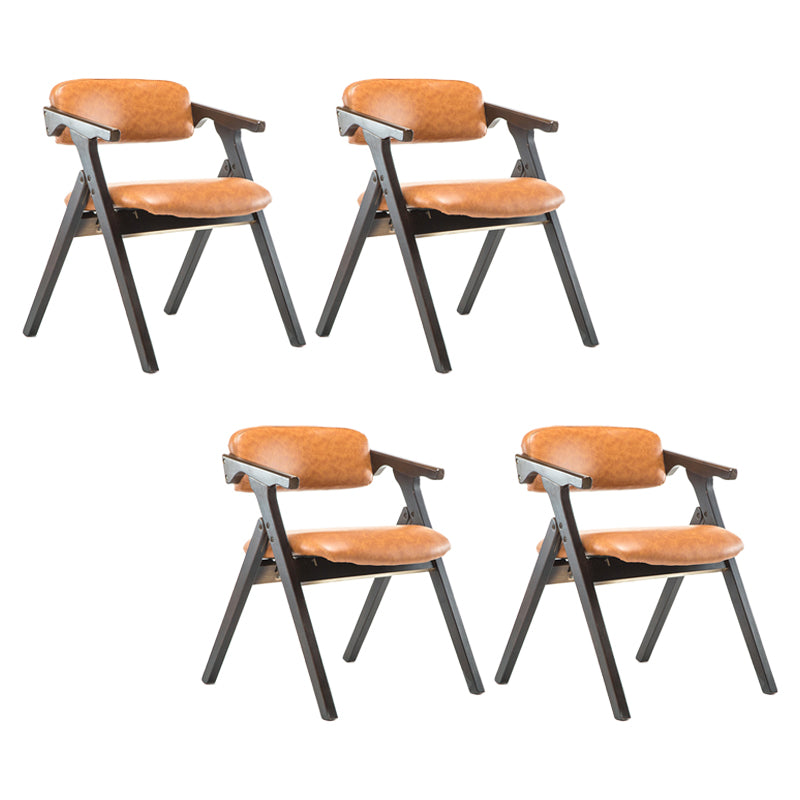 Foldable Dining Arm Chair Open Back Upholstered Armchair with Wood Legs