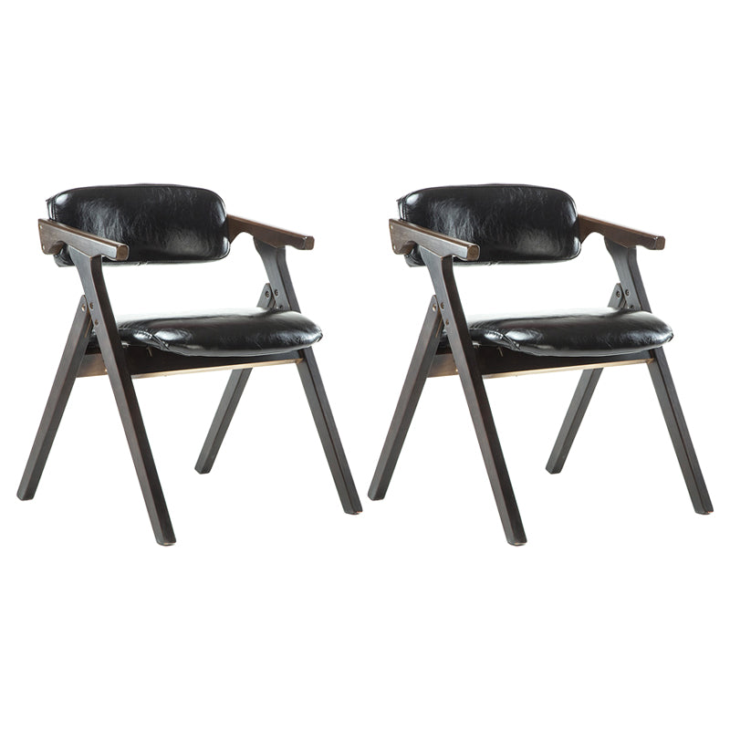 Foldable Dining Arm Chair Open Back Upholstered Armchair with Wood Legs