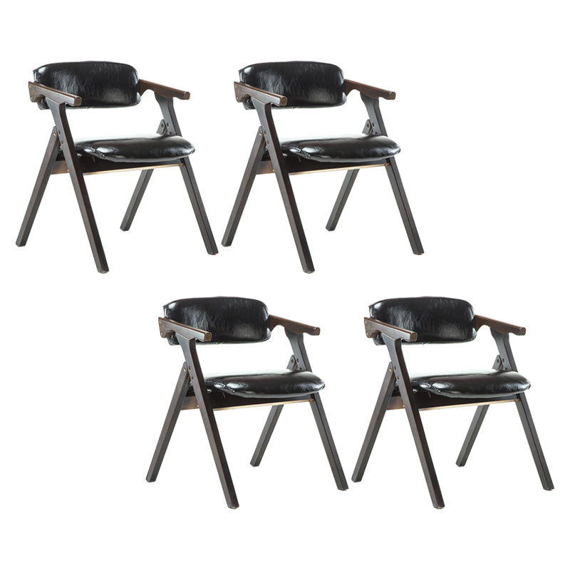 Foldable Dining Arm Chair Open Back Upholstered Armchair with Wood Legs